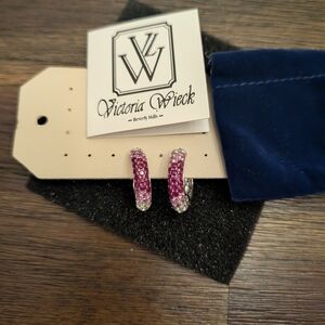 Victoria Wieck SS 6.58ctw Ruby, Pink Sapphire & White Zircon Hoop Earrings